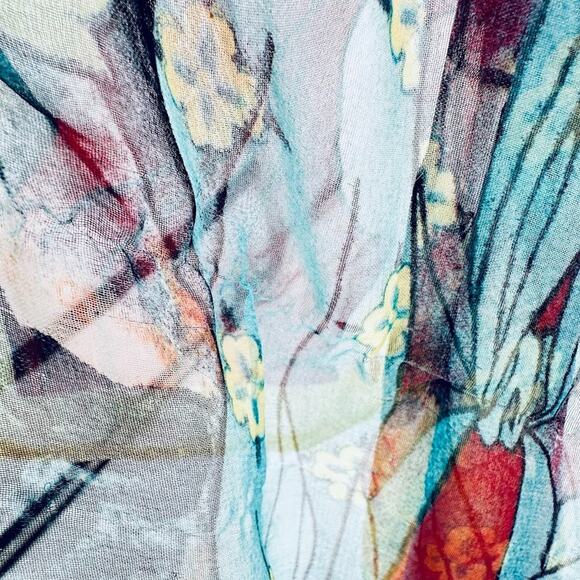 Silk Blend Scarf Asian Geisha Floral Print 66 x 19 Rectangle Art Wall Decor - Picture 10 of 10